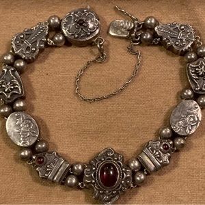 Vintage Sterling Silver Garnet Slide Bracelet